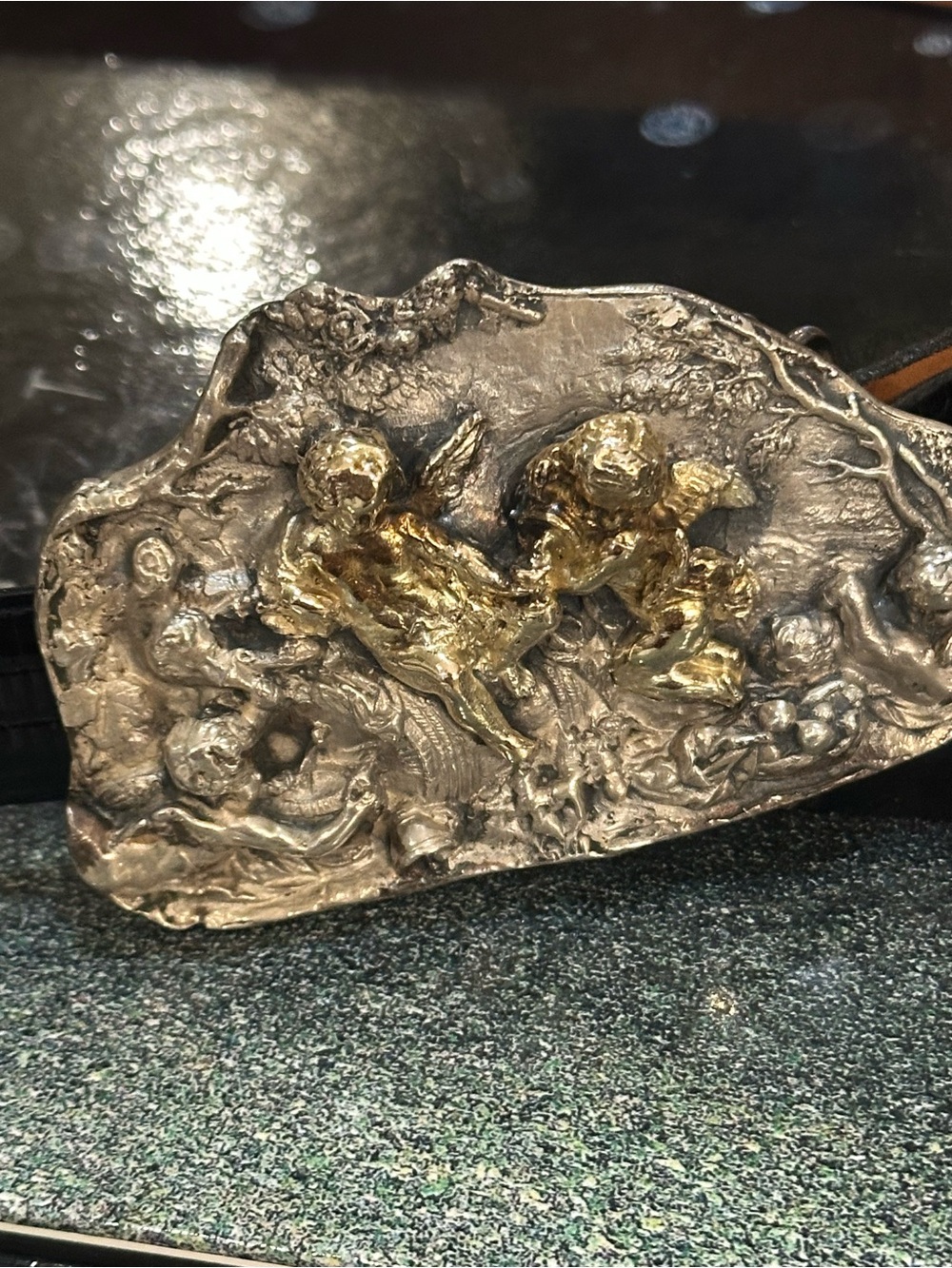 Antique-Style Cherub Belt Buckle in Silver and Gold Tones